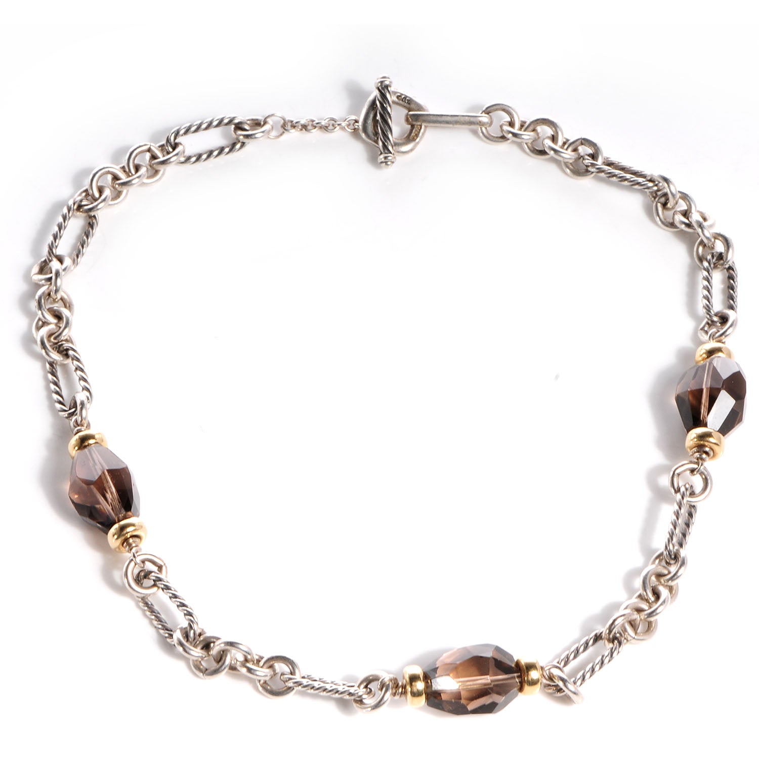 David Yurman Sterling Silver 18K Yellow Gold Smoky Quartz Figaro Necklace 1 of 5