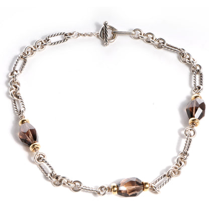 David Yurman Sterling Silver 18K Yellow Gold Smoky Quartz Figaro Necklace 1 of 5