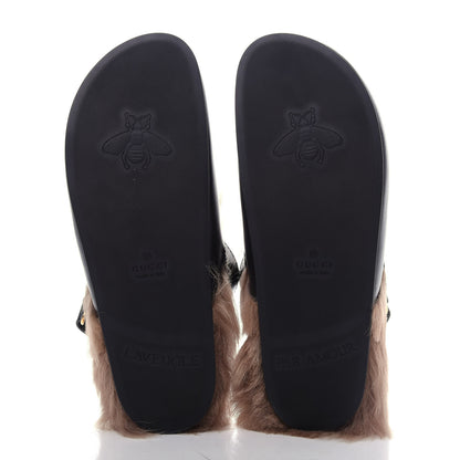 Gucci Calfskin Fur Mens Horsebit River Slingback Slippers 8.5 Black 6 of 10