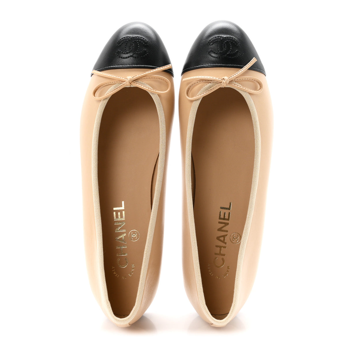 Lambskin Cap Toe CC Ballerina Flats 38.5 Beige Black