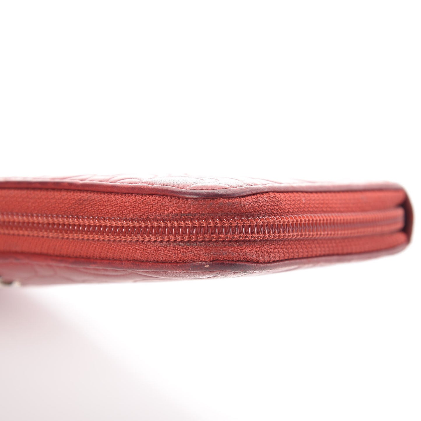 Lambskin Camellia Embossed Zip Around Large Gusset Wallet Red