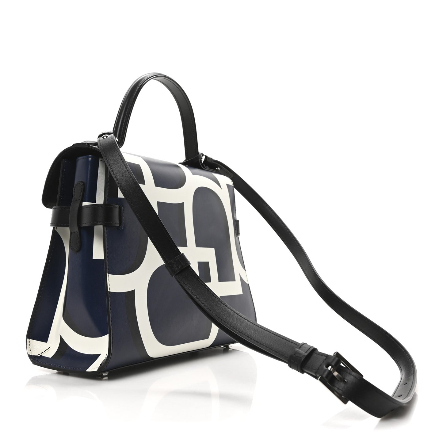 Box Calfskin MM Tempete Satchel Navy Ivory Black