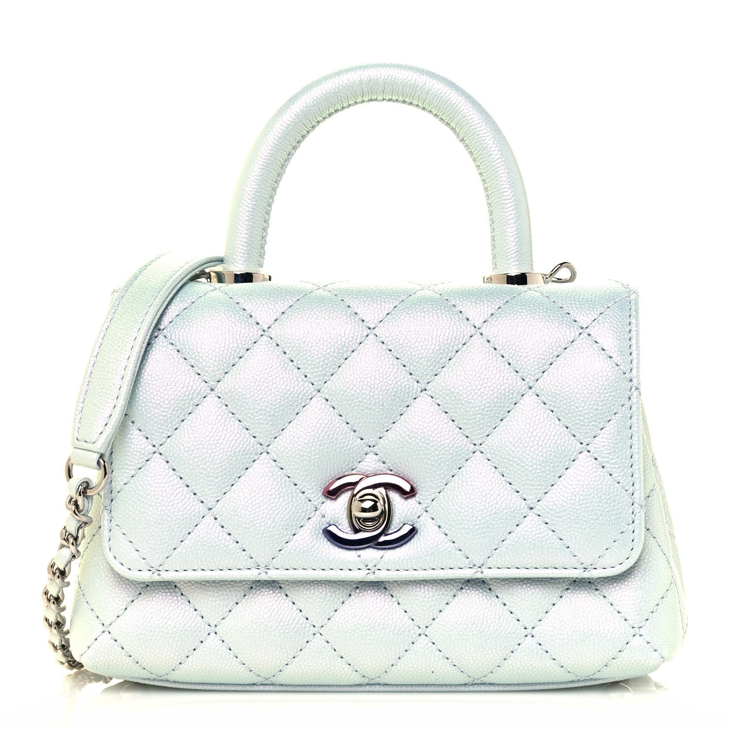 Chanel Iridescent Caviar Quilted Extra Mini Coco Handle Flap Light Blue 1 of 14