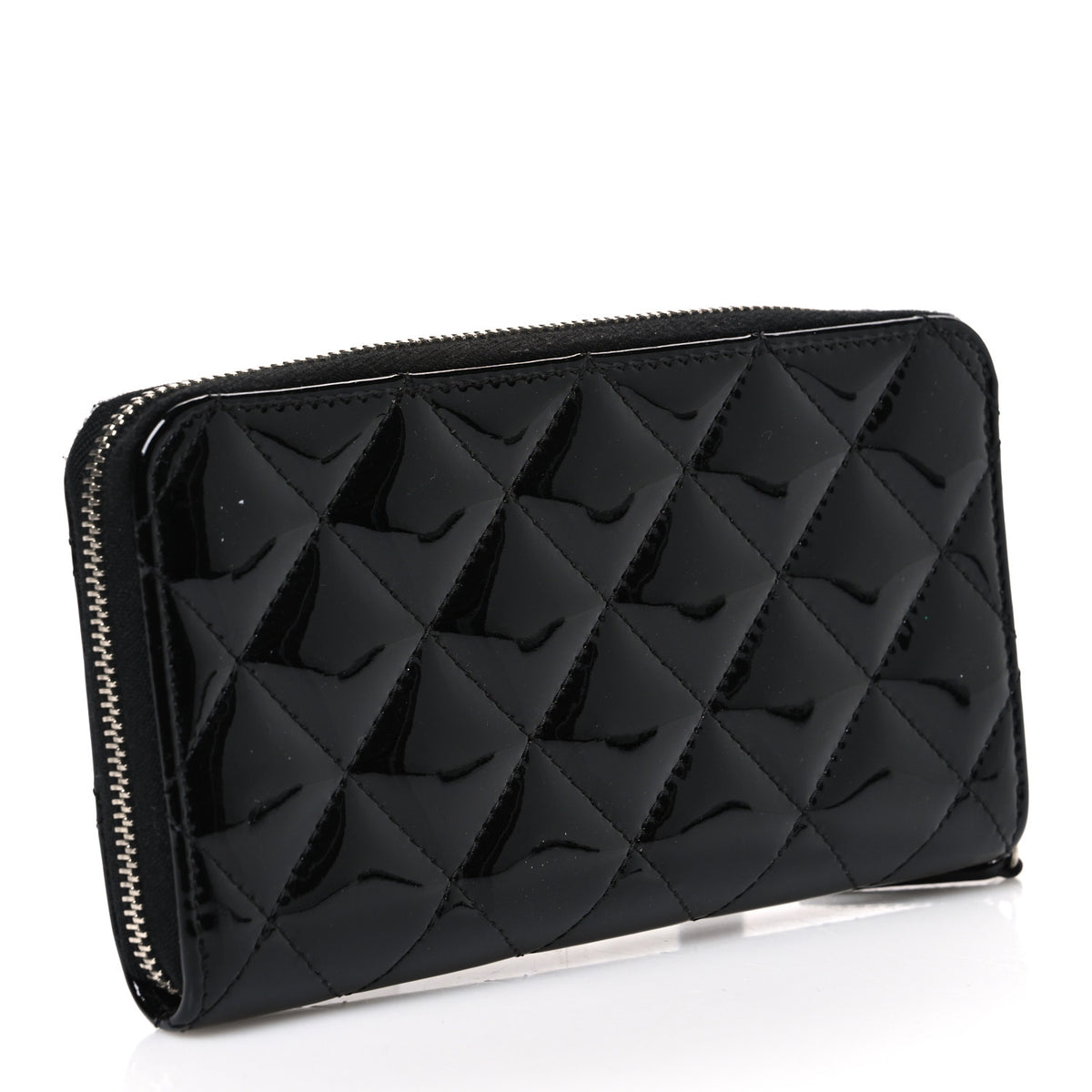 Chanel Patent Quilted Small Zip Around Wallet Black 3 of 9