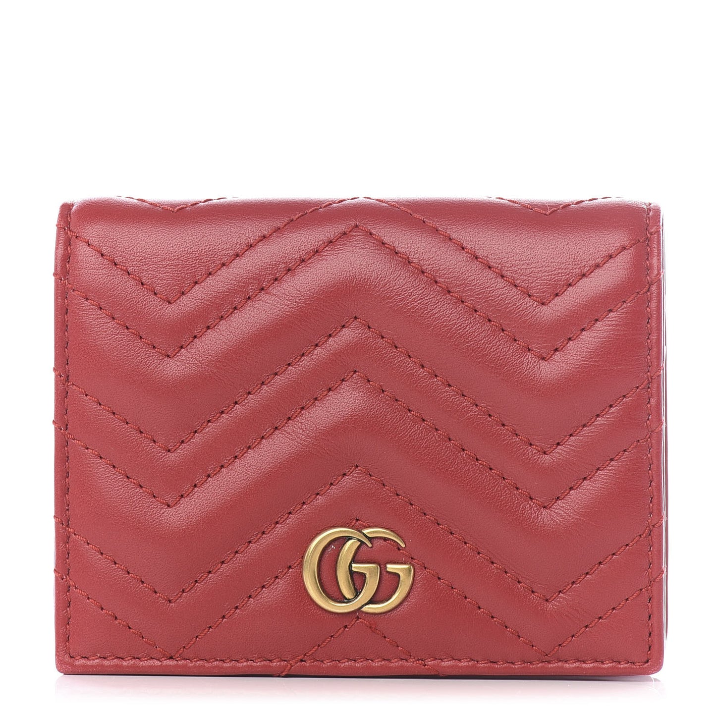 Calfskin Matelasse GG Marmont Card Case Hibiscus Red