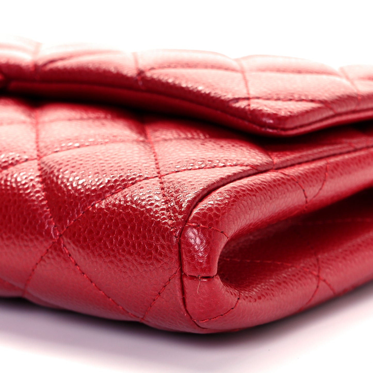 Caviar Quilted Clutch With Chain Flap Red