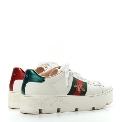 Gucci Calfskin Web Bee Embroidered Womens Ace Platform Sneakers 36 White 4 of 10