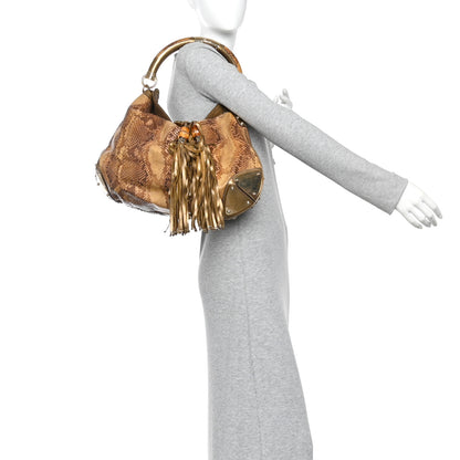 Gucci Snakeskin Large Indy Top Handle Hobo Gold 2 of 10