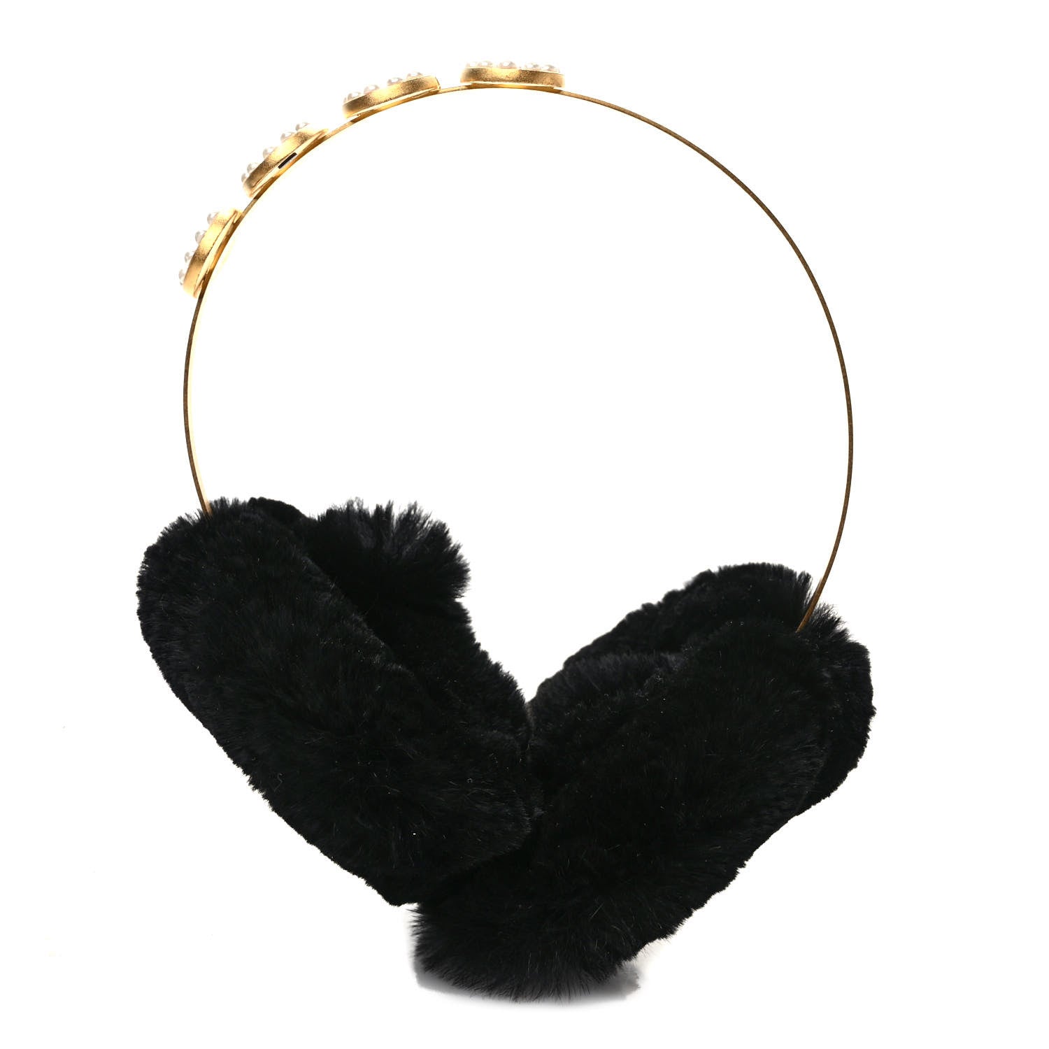 Chanel Rabbit Fur Coco Earmuffs Black Gold 1 of 7