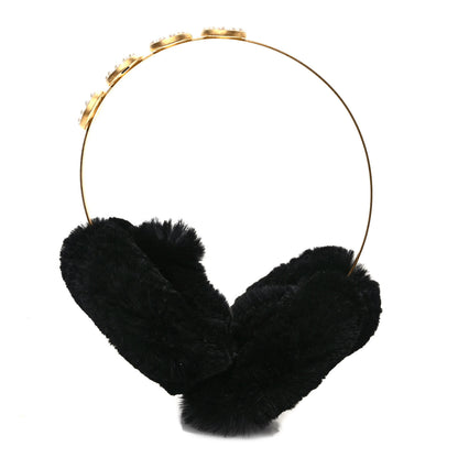 Chanel Rabbit Fur Coco Earmuffs Black Gold 1 of 7