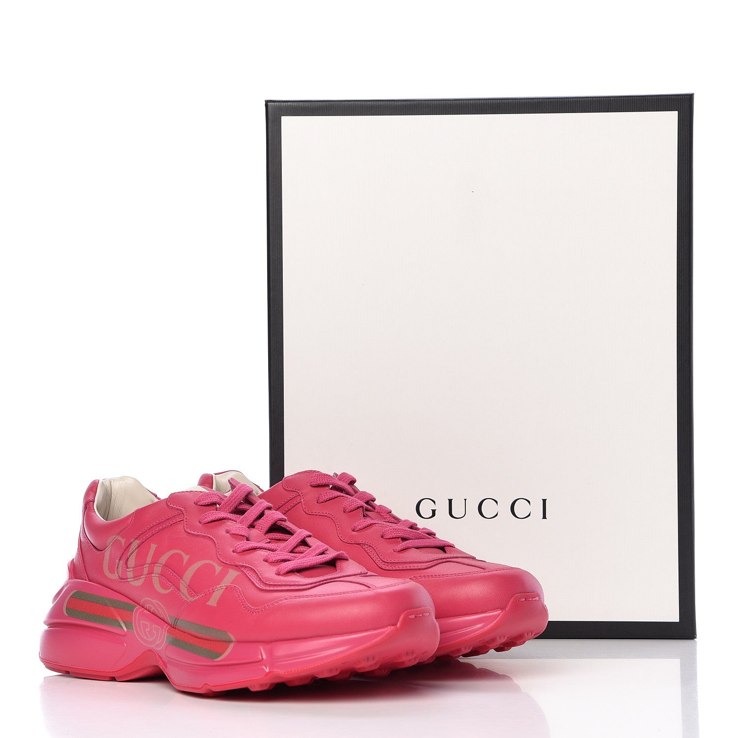 Gucci Calfskin Logo Mens Rhyton Sneakers 8.5 Box Pink 12 of 12