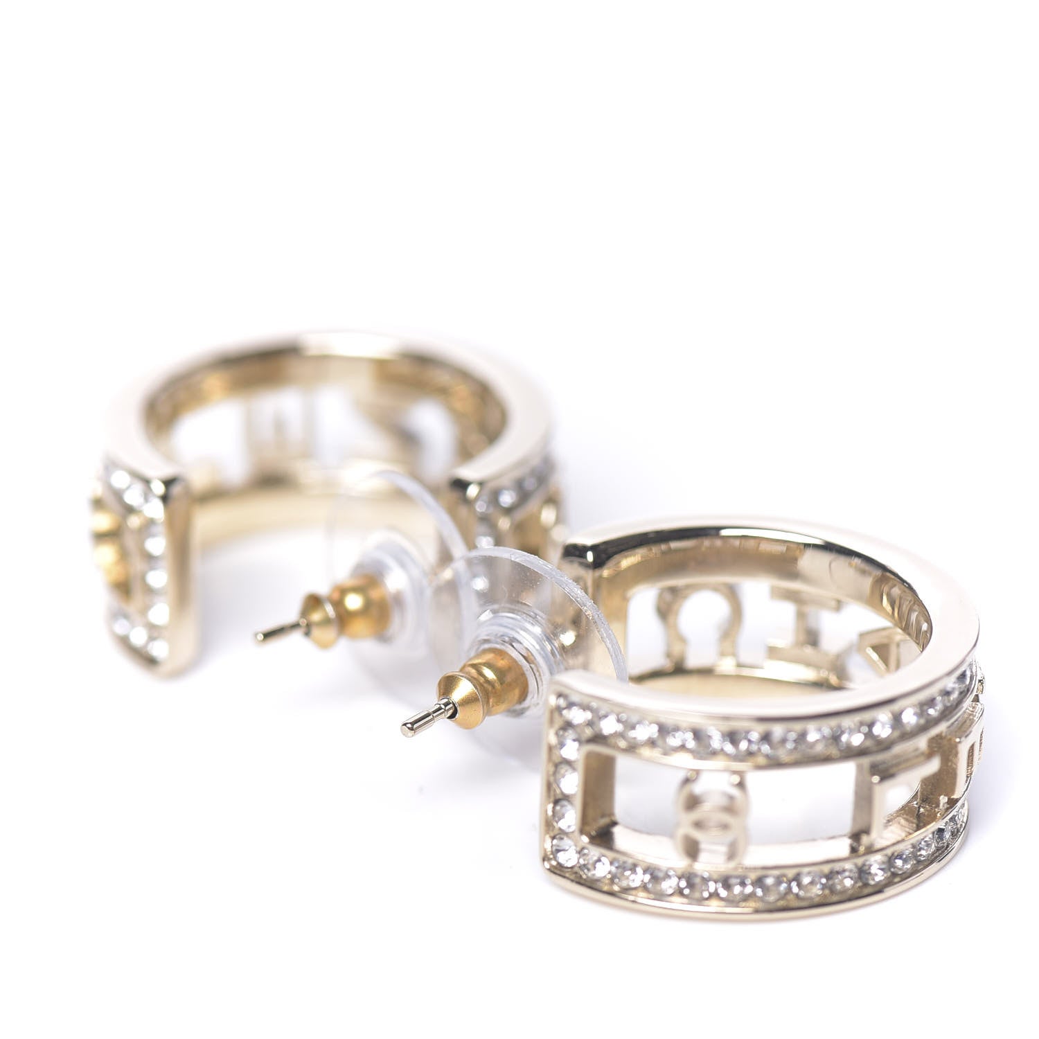 Chanel Metal Crystal Bow-tiful CC Hoop Earrings Gold 5 of 6