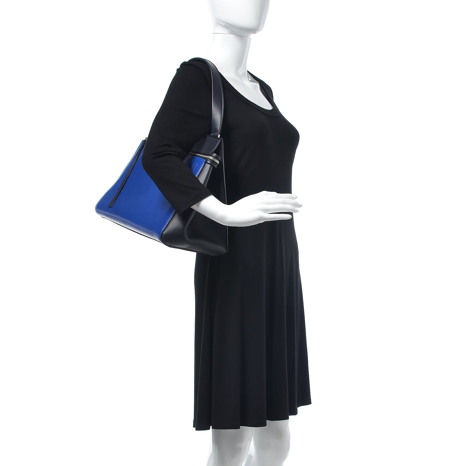 Celine Grained Calfskin Medium Bi-Color Edge Shoulder Bag Indigo Black 2 of 8
