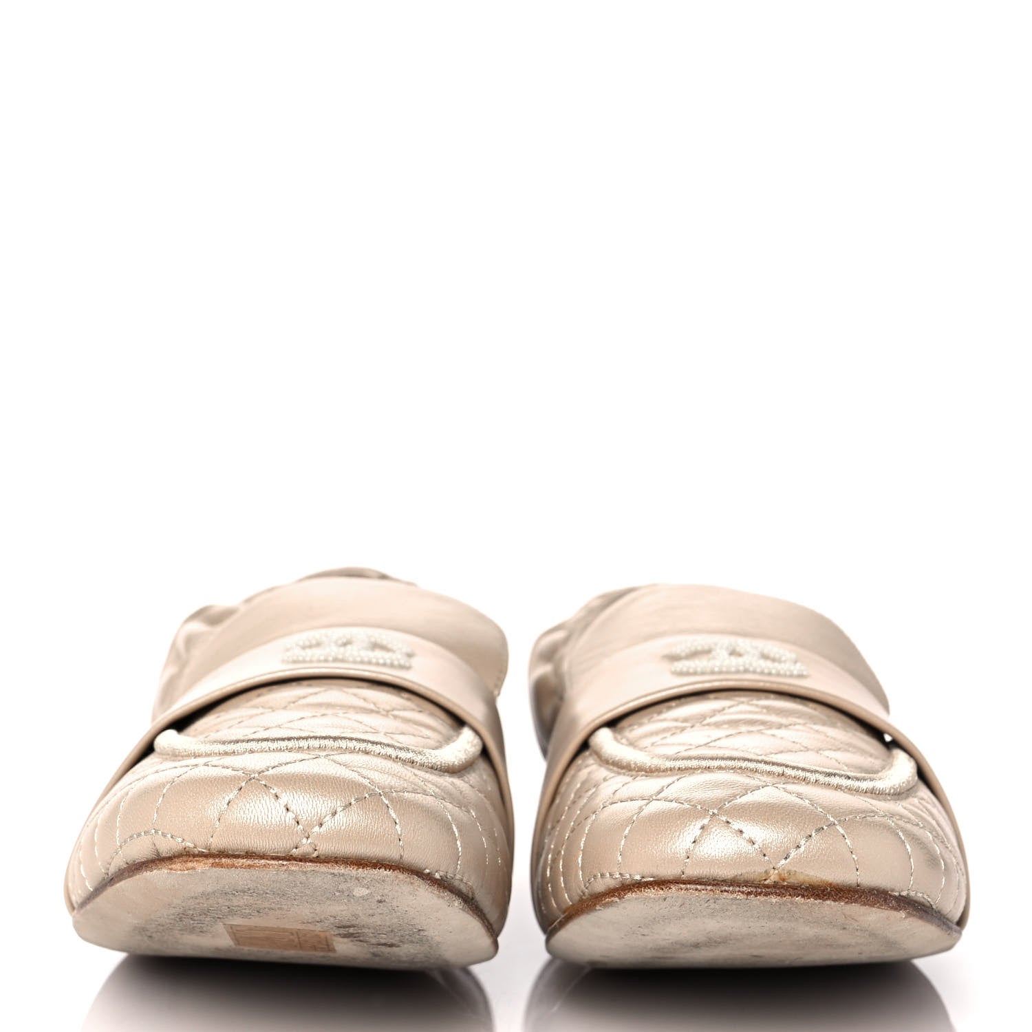 Chanel Laminated Lambskin Womens Quilted Elastic CC Moccasin Loafers 41.5 Beige 2 of 9