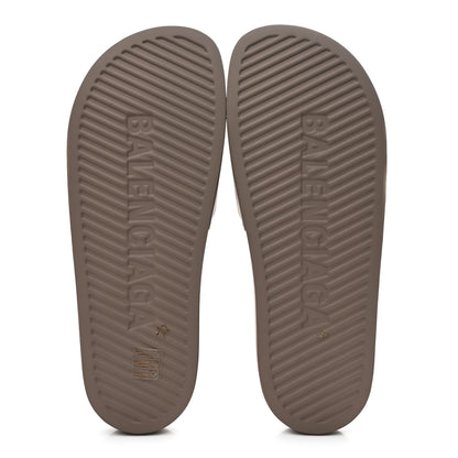 Balenciaga Rubber Allover Logo Mens Pool Slide Sandals 42 Dark Mink 6 of 9