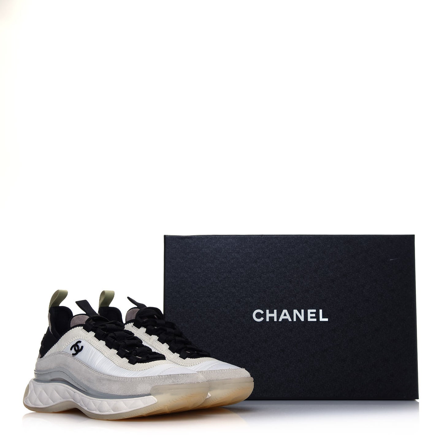Velvet Calfskin Mixed Fibers CC Sneakers 36.5 Ivory Black