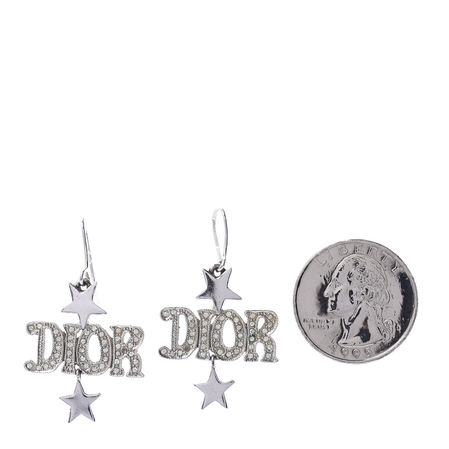 Christian Dior Crystal Star Dangle Earrings Silver 2 of 3