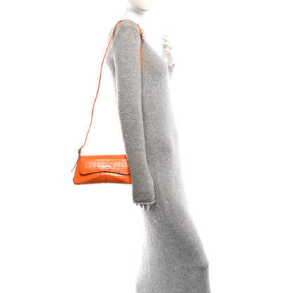 Balenciaga Shiny Super Supple Calfskin Crocodile Embossed Small XX Flap Stretch Bag Pop Orange 2 of 13