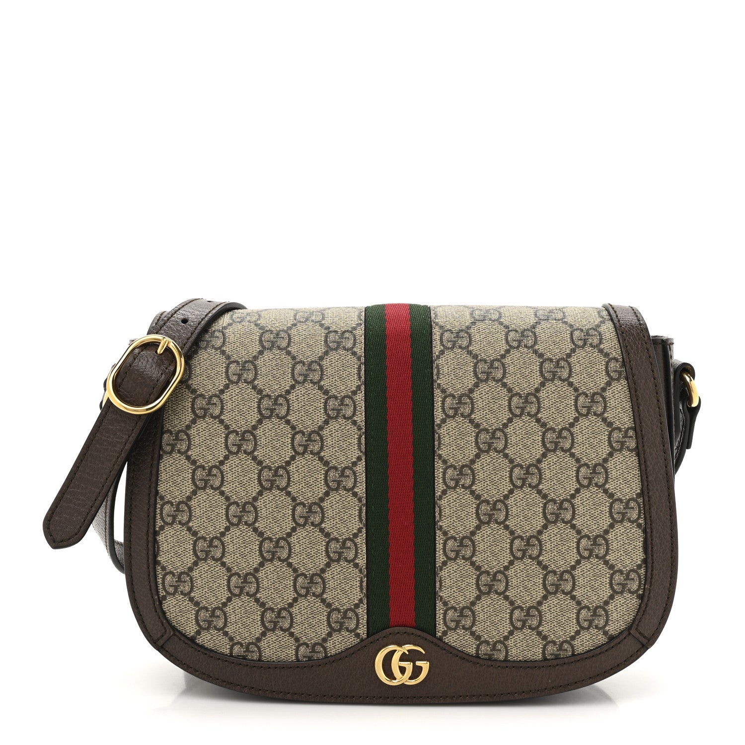 Gucci GG Supreme Monogram Web Small Ophidia Flap Messenger Bag Brown 1 of 12