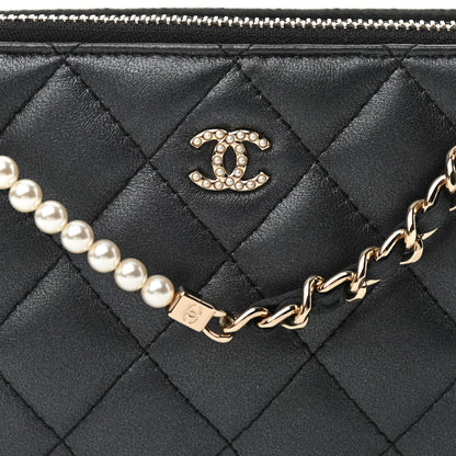 Chanel Iridescent Lambskin Quilted Pearl Clutch With Chain Black 5 of 13