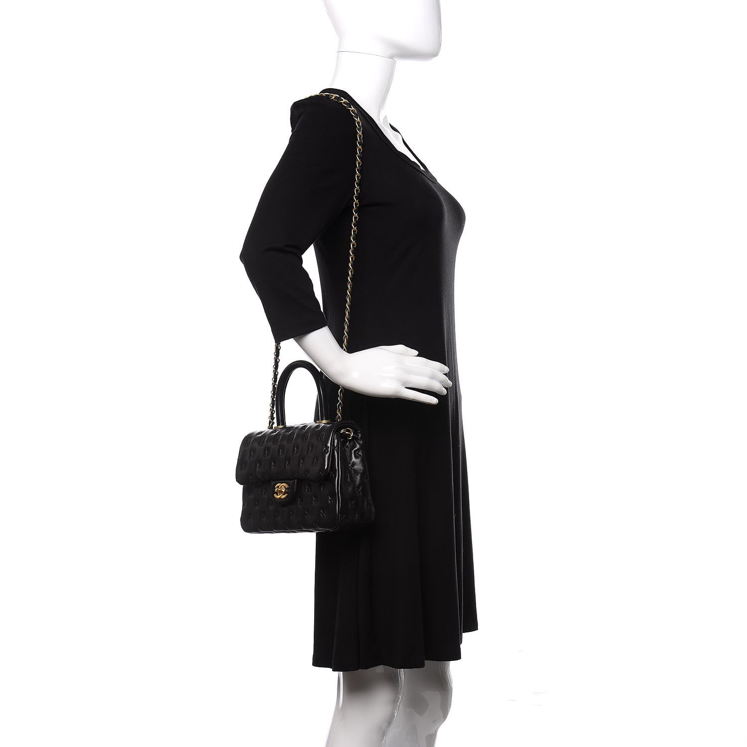 Chanel Lambskin Cross Stitch Mini Coco Handle Flap Dark Black 2 of 14