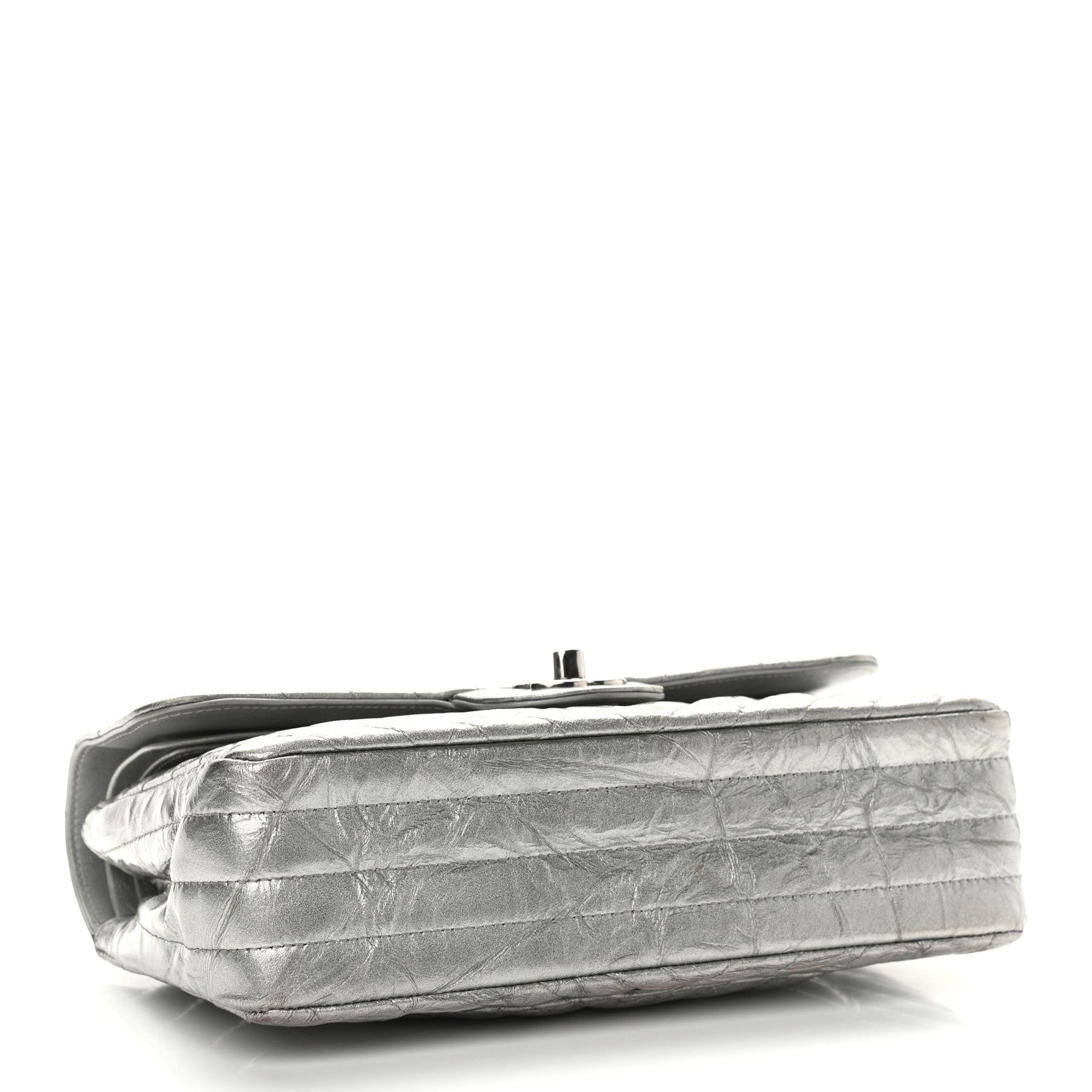 Chanel Metallic Crumpled Calfskin Chevron Quilted Mini Rectangular Flap Silver 3 of 9