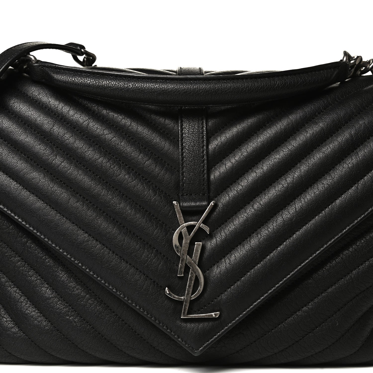 Saint Laurent Sheepskin Matelasse Chevron Monogram Large College Satchel Black 15 of 25