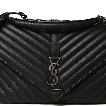 Saint Laurent Sheepskin Matelasse Chevron Monogram Large College Satchel Black 15 of 25