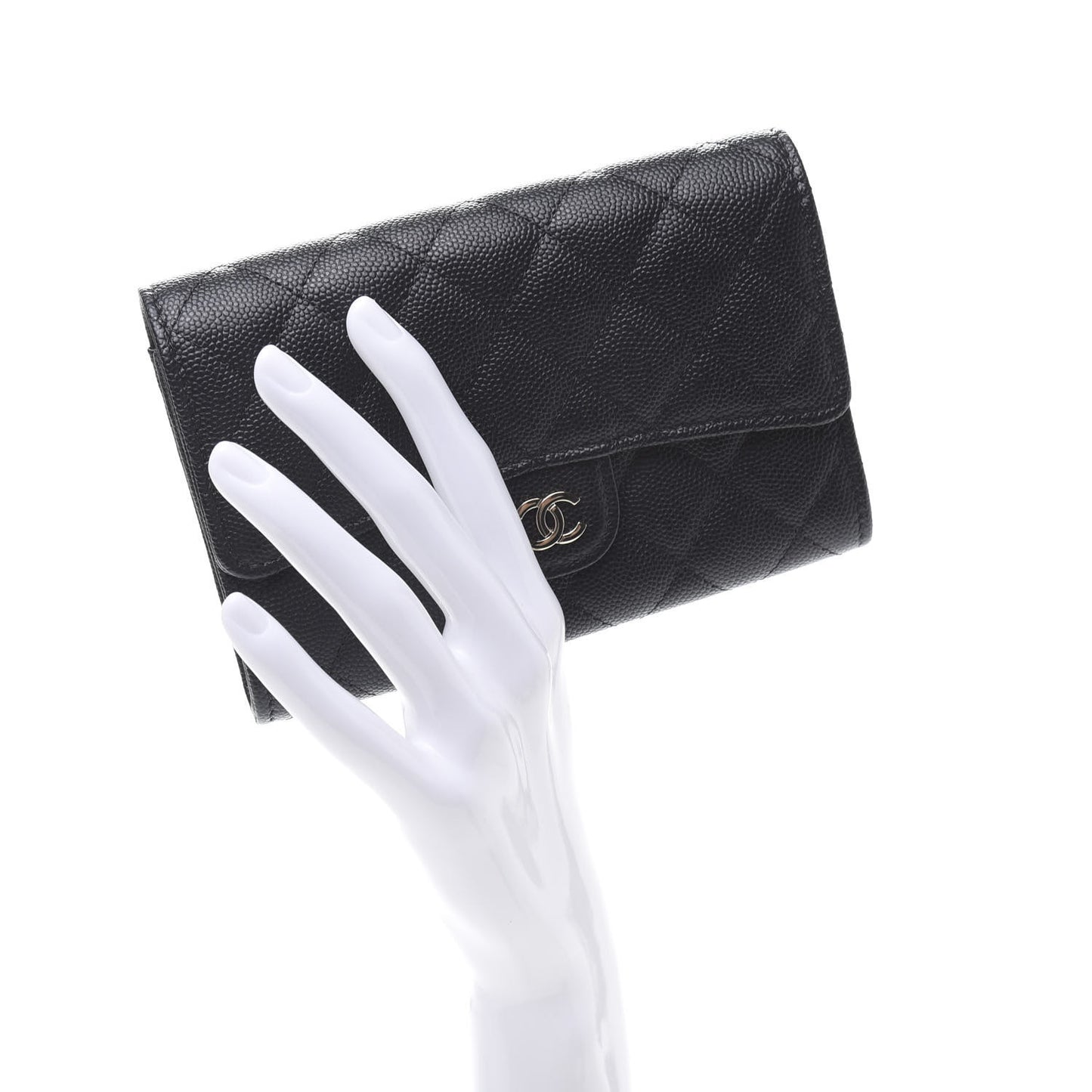Caviar Quilted Medium Flap Wallet Black