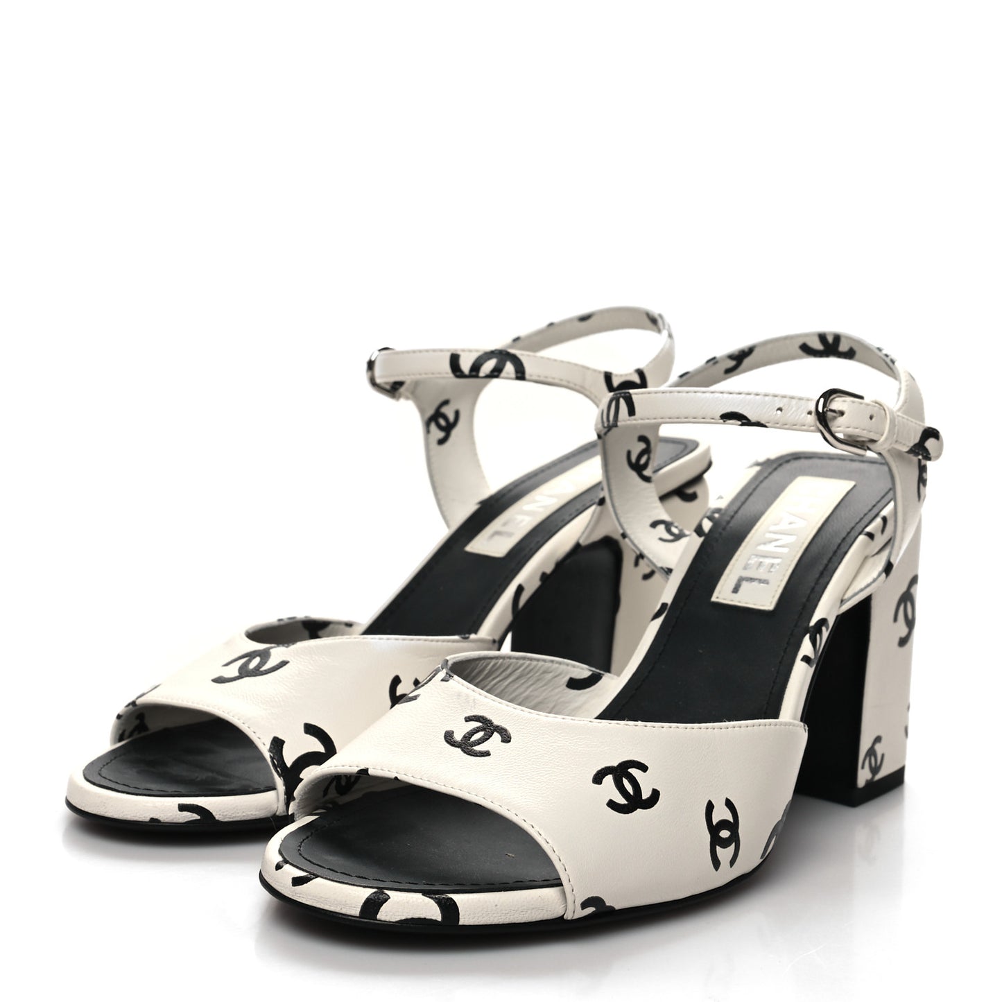 Printed Lambskin CC Sandals 39.5 White Black