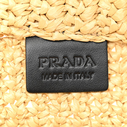 Prada Yarn Raffia Effect Crochet Embroidered Logo Tote Naturale 6 of 9