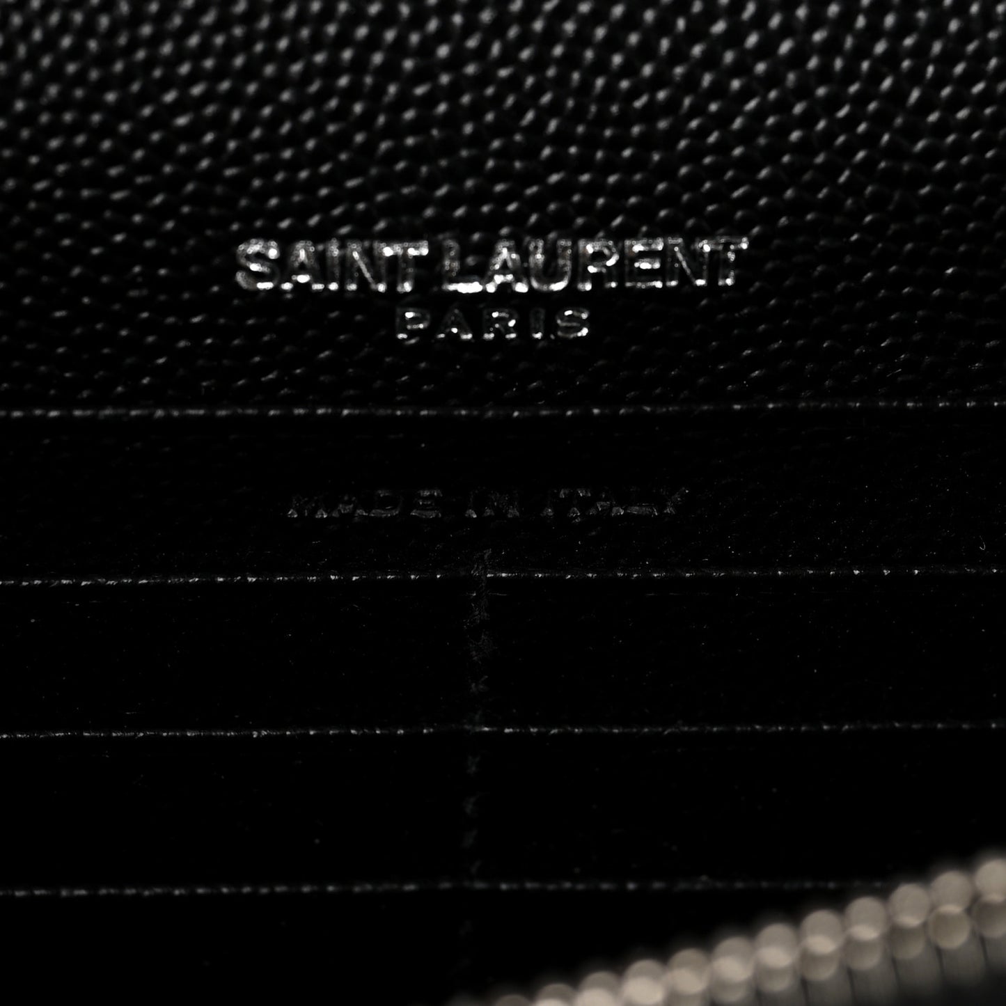 Grain De Poudre Matelasse Chevron Monogram Envelope Chain Wallet Black