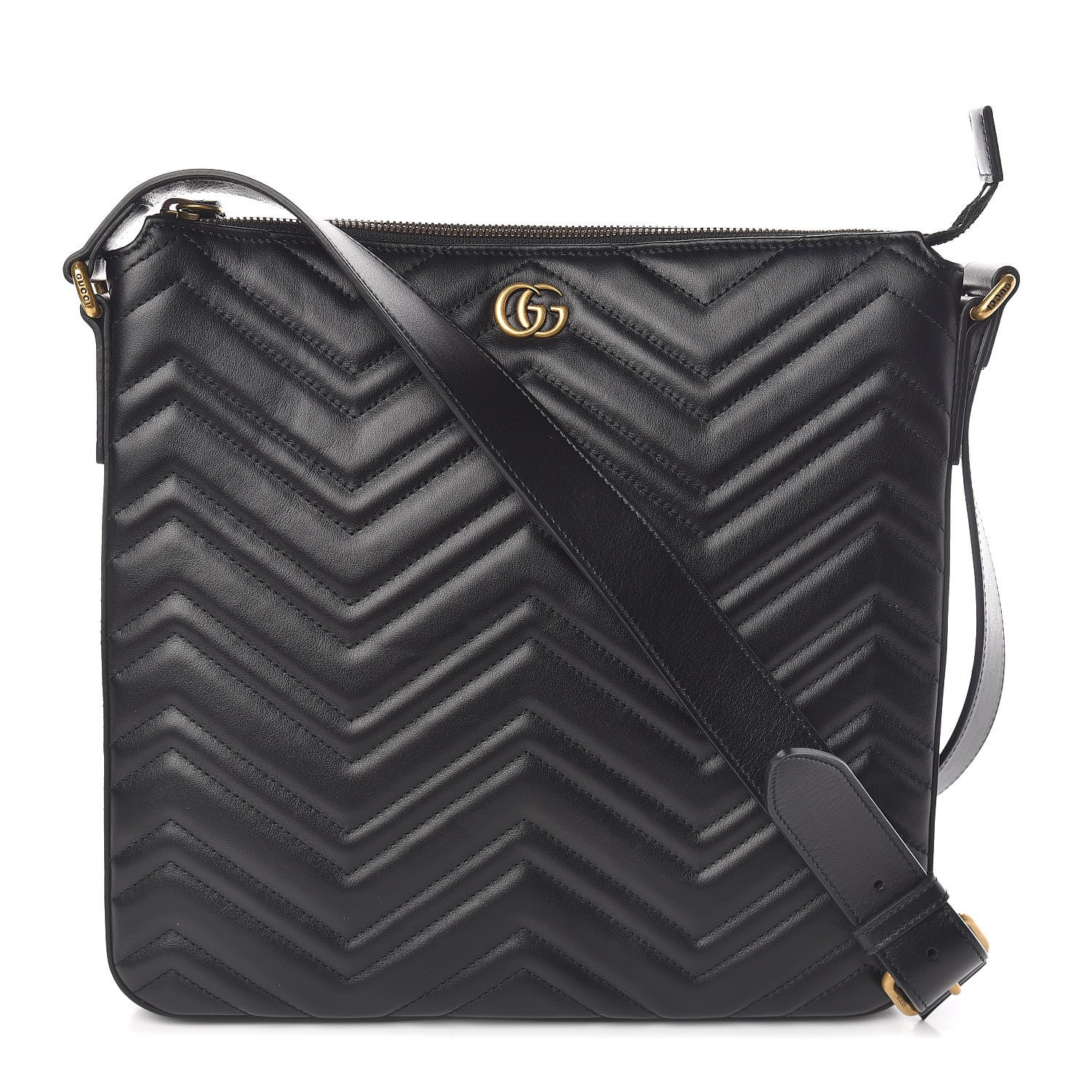 Gucci Calfskin Matelasse GG Marmont Flat Messenger Bag Black 1 of 13