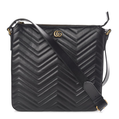 Gucci Calfskin Matelasse GG Marmont Flat Messenger Bag Black 1 of 13