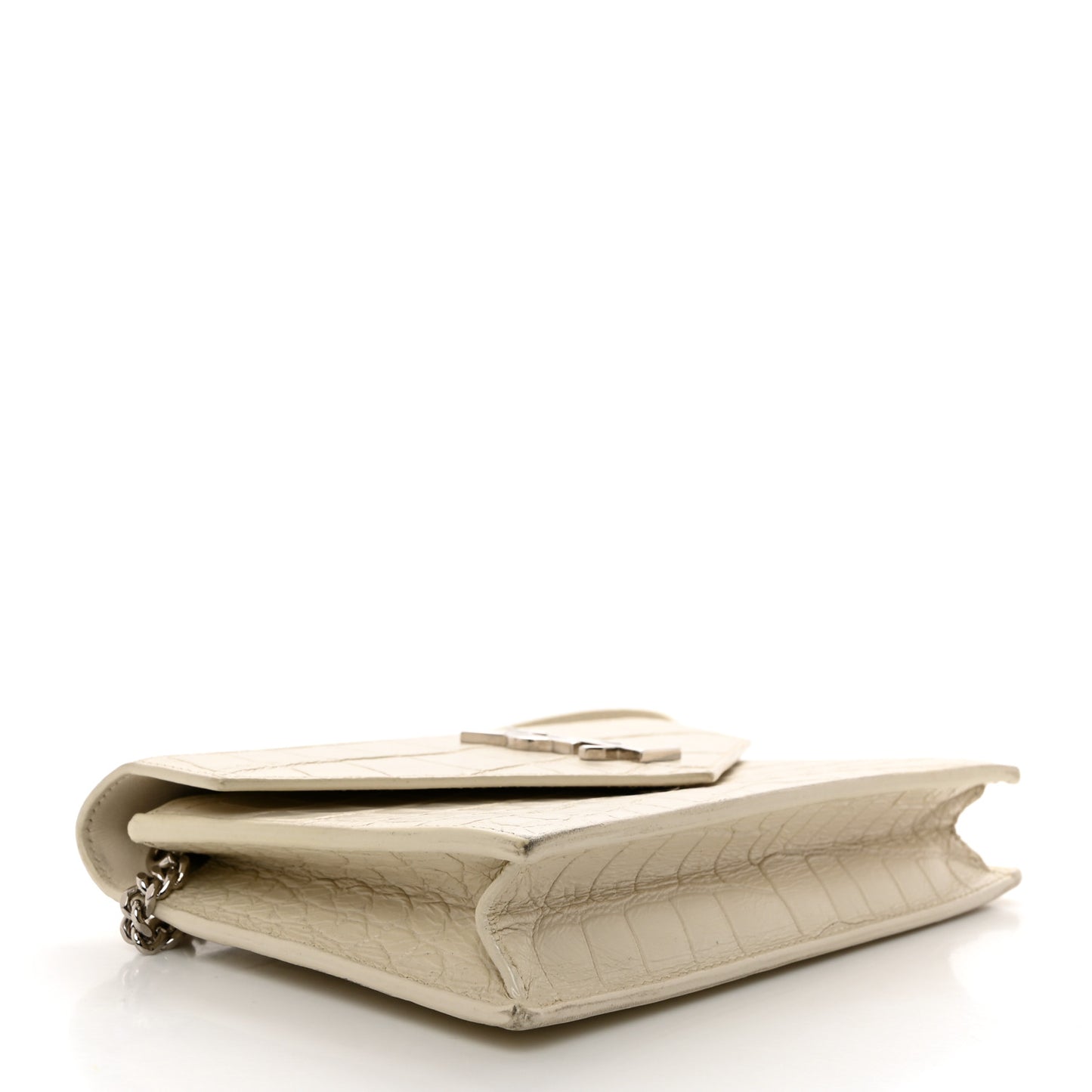 Calfskin Crocodile Embossed Monogram Envelope Chain Wallet White