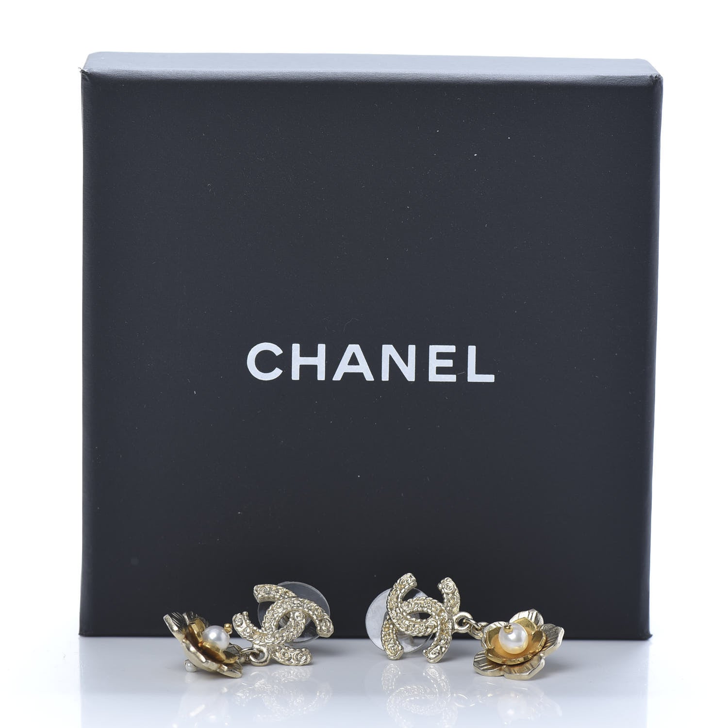 Chanel Pearl CC Camellia Drop Earrings Gold 5 of 5
