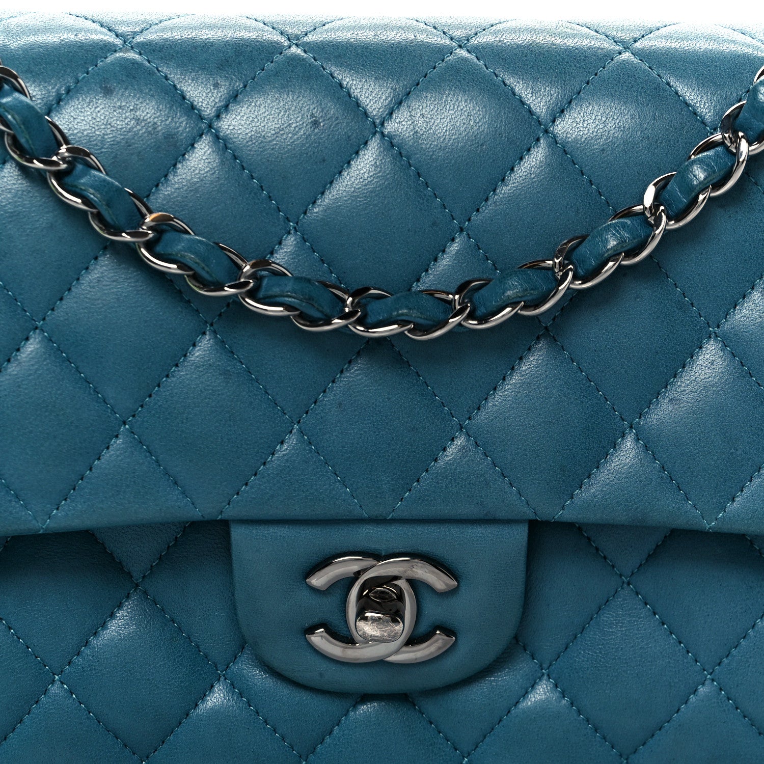 Chanel Lambskin Quilted Medium Double Flap Turquoise 17 of 23