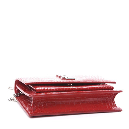 Saint Laurent Calfskin Crocodile Embossed Monogram Sunset Chain Wallet Rouge Eros 4 of 9
