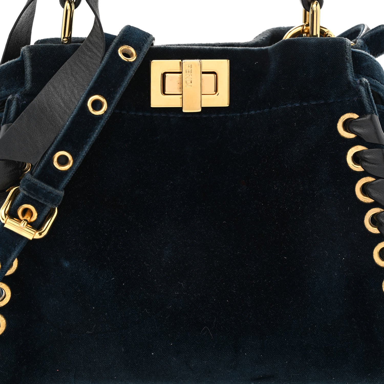 Fendi Velvet Vitello Seta Lace Up Mini Peekaboo Iconic Satchel Blue 9 of 11