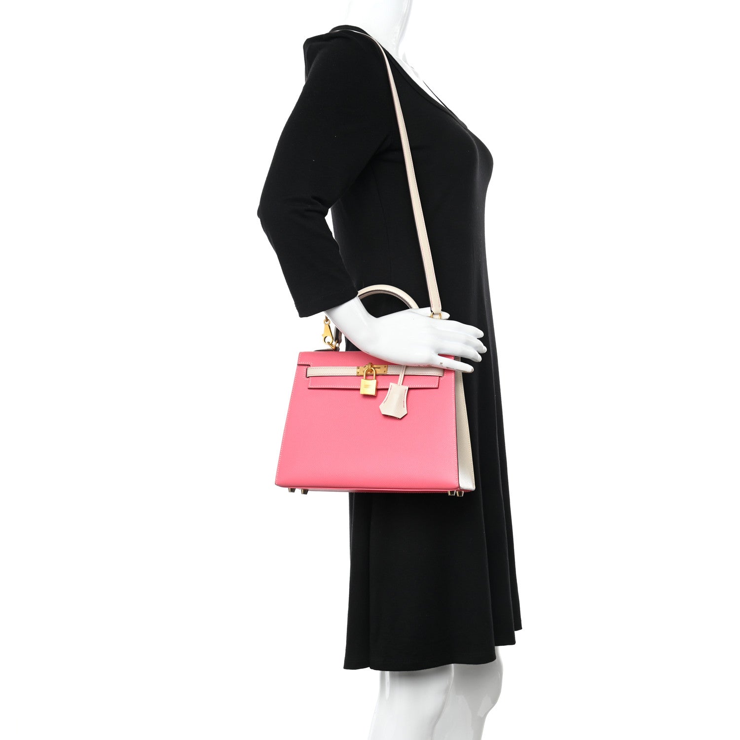 Hermes Epsom Bi-Color Horseshoe Kelly Sellier 25 Rose Azalee Craie 2 of 11