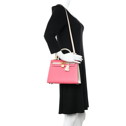 Hermes Epsom Bi-Color Horseshoe Kelly Sellier 25 Rose Azalee Craie 2 of 11