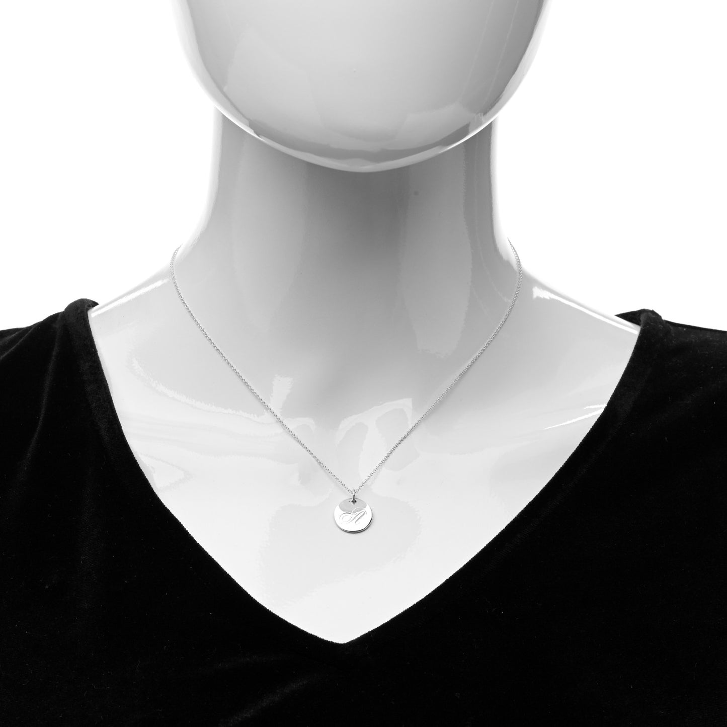 Sterling Silver Letter A Disc Pendant Necklace