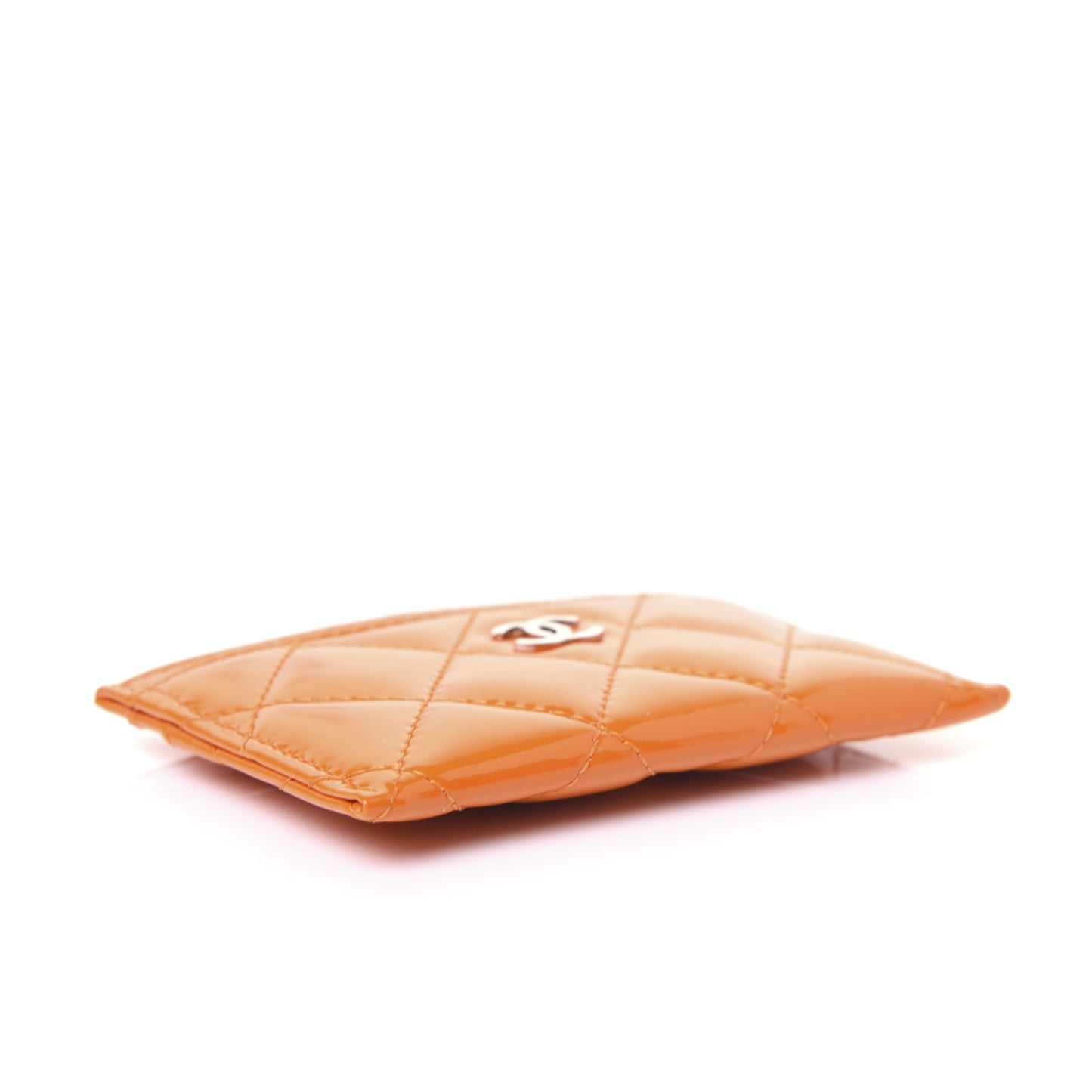Patent Calfskin Quilted Card Holder Orange