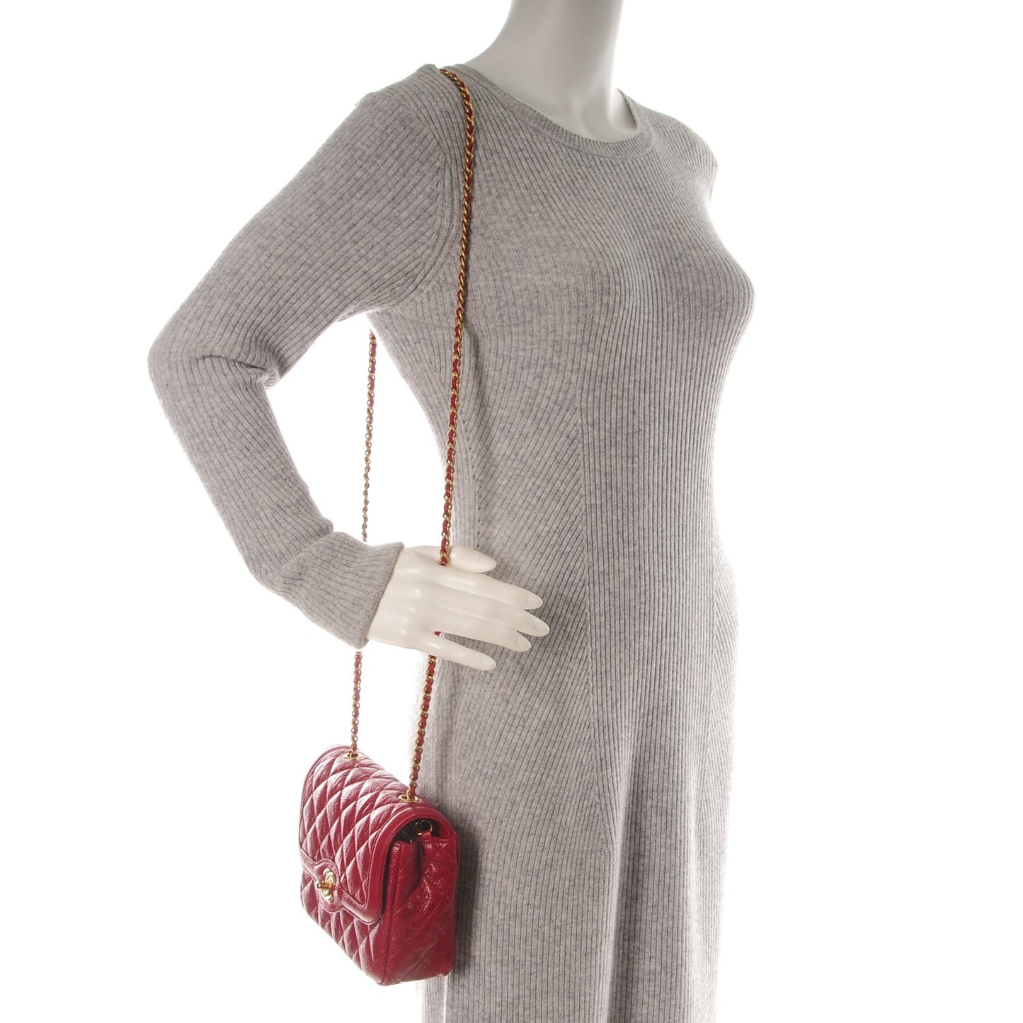 Caviar Quilted Mini Square Flap Red