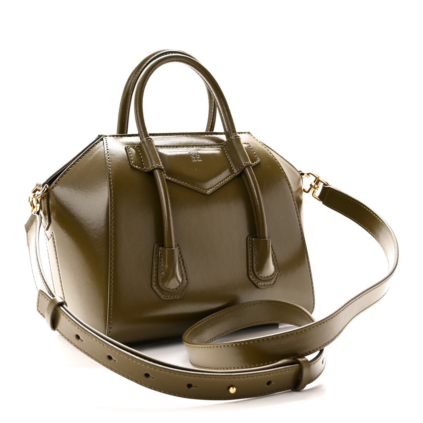 Box Calfskin Mini Lock Antigona Shoulder Bag Dark Khaki