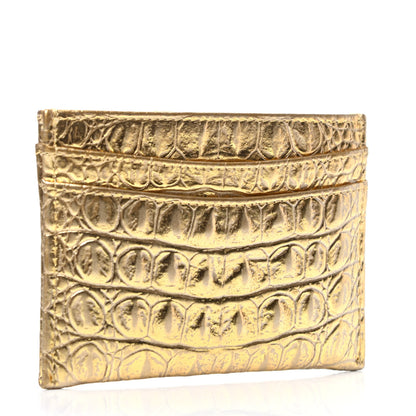 Chanel Metallic Calfskin Crocodile Embossed Cocodile Card Holder Gold 3 of 9
