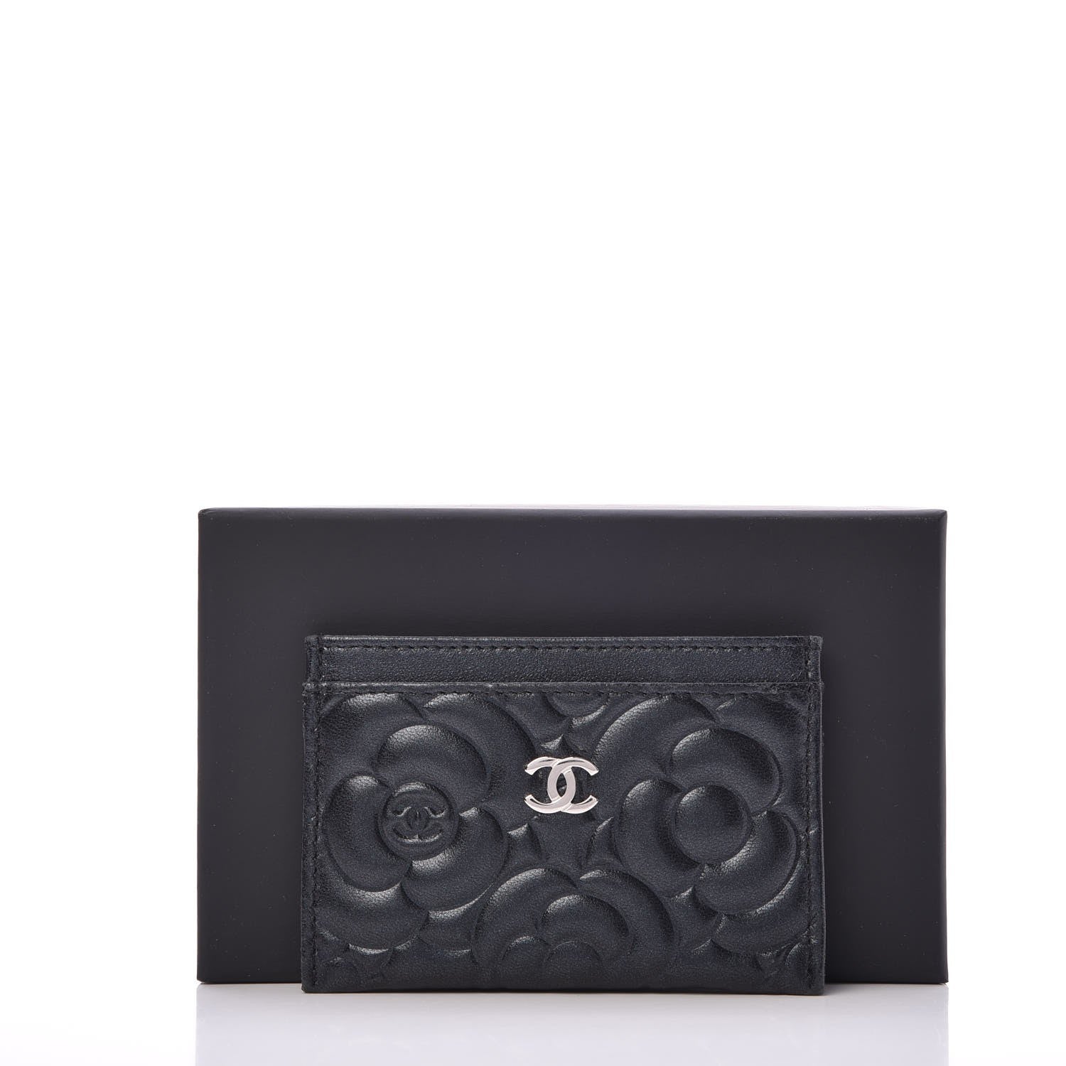 Chanel Lambskin Camellia Embossed Card Holder Black 9 of 9