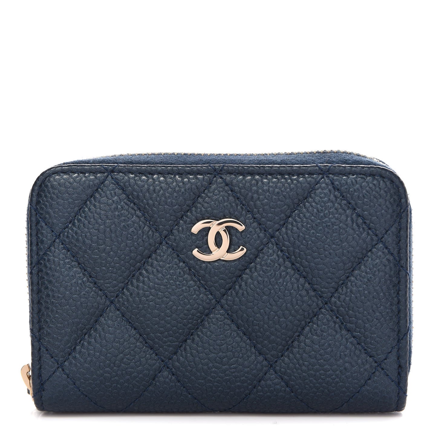 Caviar Quilted Zip Coin Purse Dark Blue