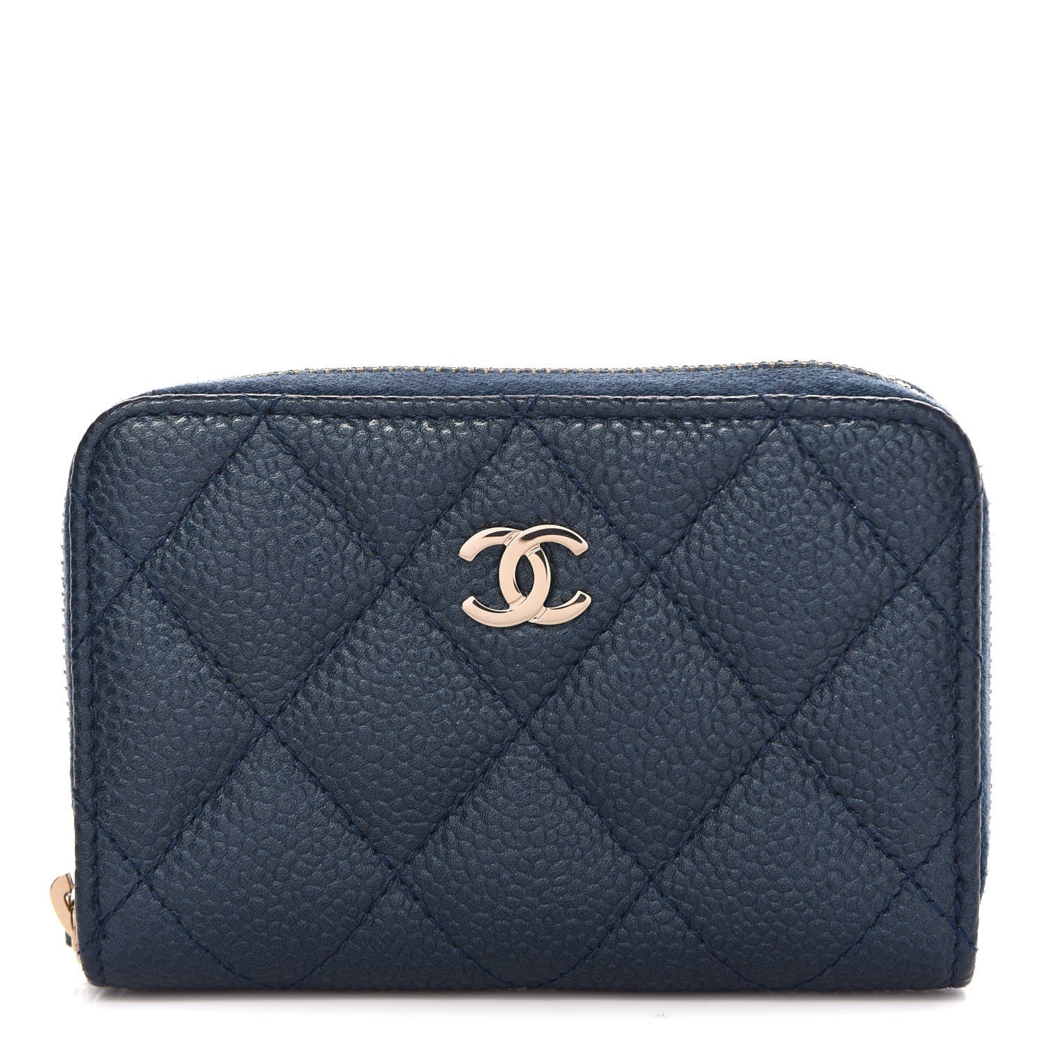 Chanel Caviar Quilted Zip Coin Purse Dark Blue 1 of 7