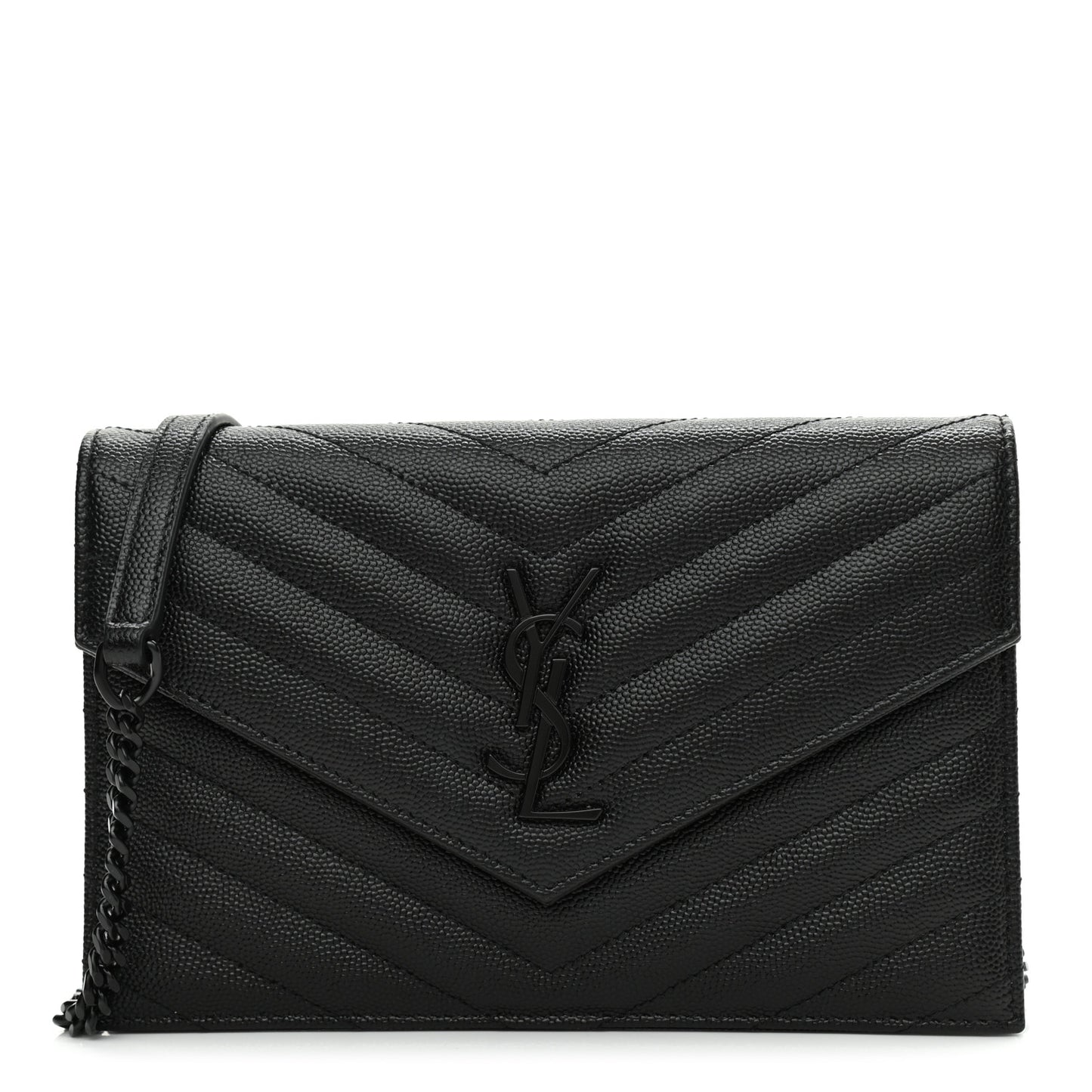 Grain De Poudre Matelasse Chevron Monogram Monochrome Envelope Chain Wallet Black